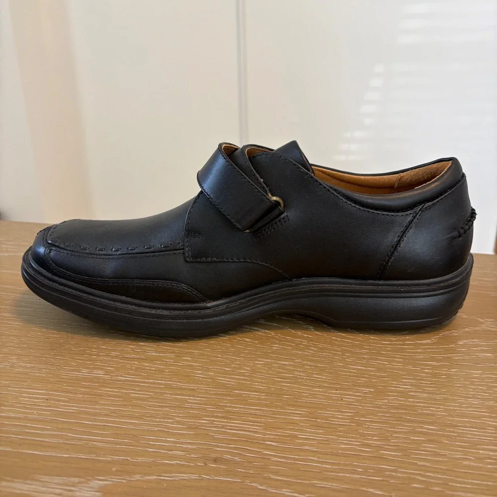Dr Comfort Frank Black Leather Hook and Loop Dress Shoes Mens 10.5W 6210 Wide